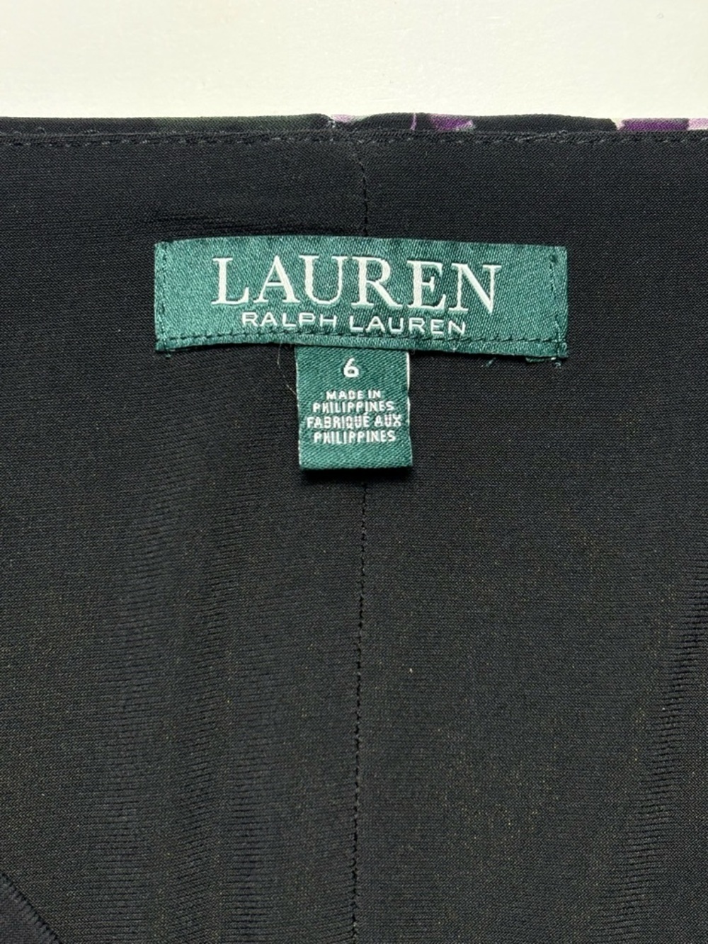 Lauren Ralph Lauren Black Floral Surplice Ruched Jersey Dress • 6 • 3/4 Sleeve - Picture 10 of 12